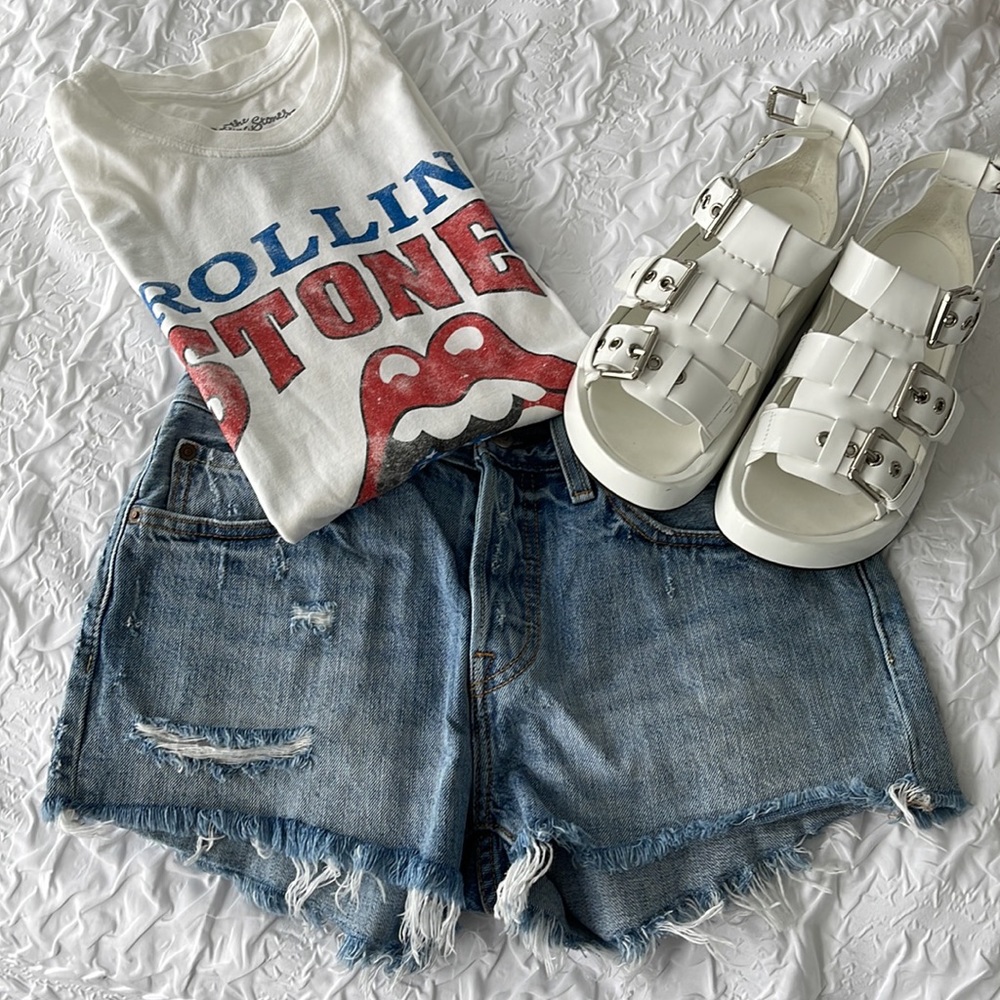 Levi’s Light Wash Distressed High Waisted Shorts